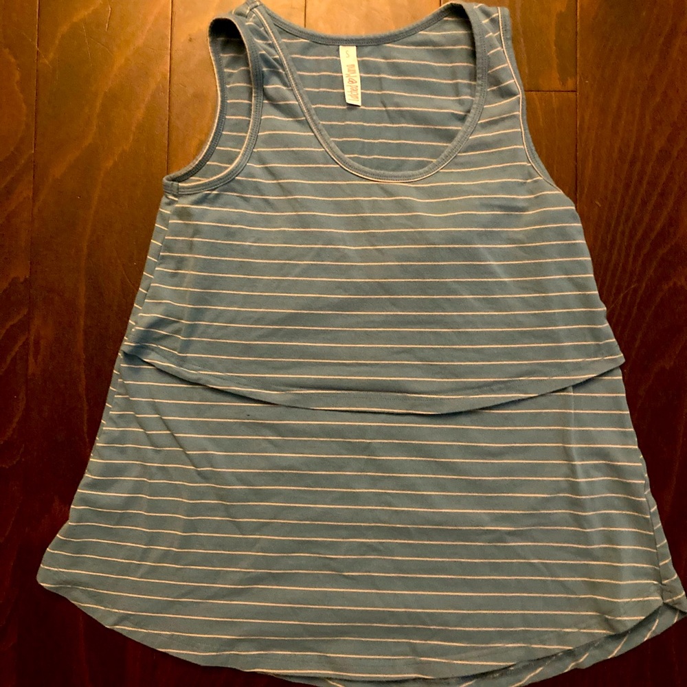 Latched mama nursing tank size small light blue with micro pink stripes